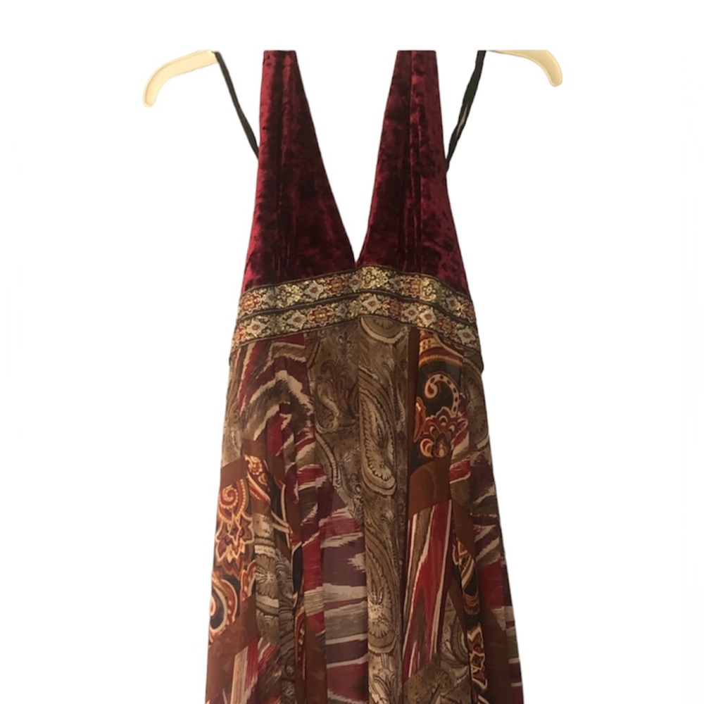 🌞 Miss Me Vintage velvet maroon halter sheer tunic open/lace-up back women S - Picture 3 of 16